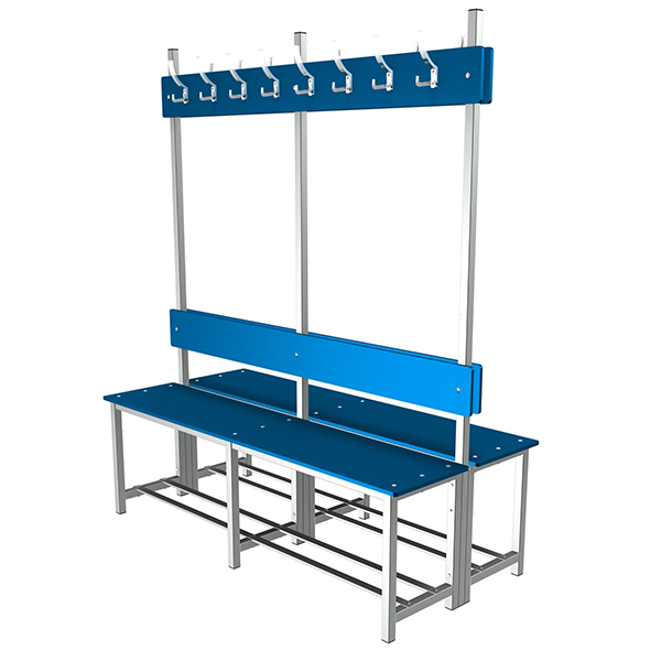 Banco de fenólico y acero doble con perchero de 1.500 mm