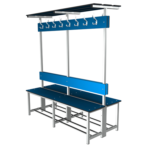 Banco de fenólico y acero doble con perchero y repisa de 1.500 mm